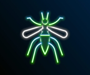 Glowing neon line Mosquito icon isolated on black background. Colorful outline concept. Vector