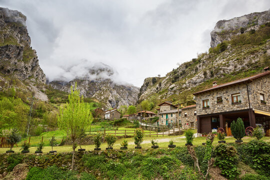 Cain de Valdeon in a cloudy spring day, Picos de Europa,  Castile and Leon, Spain.