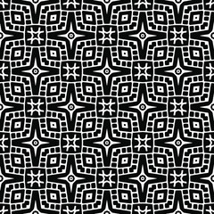 Abstract Flower Tiles Seamless Vector Pattern Design. Black and white pattern.