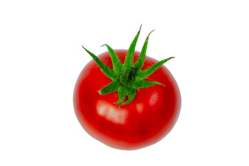 Fresh red tomato on a white isolated background. Vegetarian food concept.