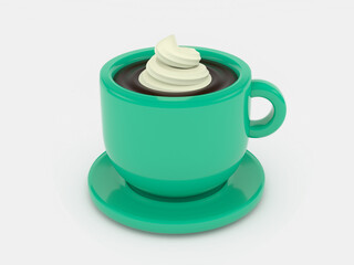 3D Rendering Affogato Coffee in green cup. Iced coffee with vanilla ice cream.