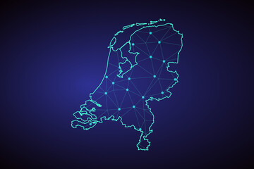 Obraz premium Map of Netherlands. Wire frame 3D mesh polygonal network line, design sphere, dot and structure. communications map of Netherlands. Vector Illustration EPS10. - Vector