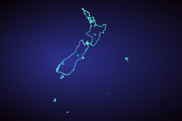 Map of New Zealand. Wire frame 3D mesh polygonal network line, design sphere, dot and structure. communications map of New Zealand. Vector Illustration EPS10. - Vector