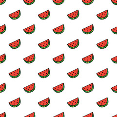 Cute and simple doodle watermelon slices vector seamless pattern background.