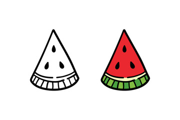 Couple of cute and simple doodle style watermelon slice icons for food coloring page design.

