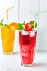 mix of three bright colored delicious cold lemonade
