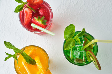 mix of three bright colored delicious cold lemonade