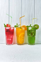 mix of three bright colored delicious cold lemonade