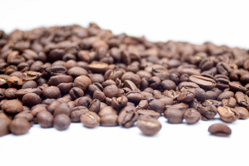 Coffee beans. Coffee beans on white background. Fresh roasted coffee beans.