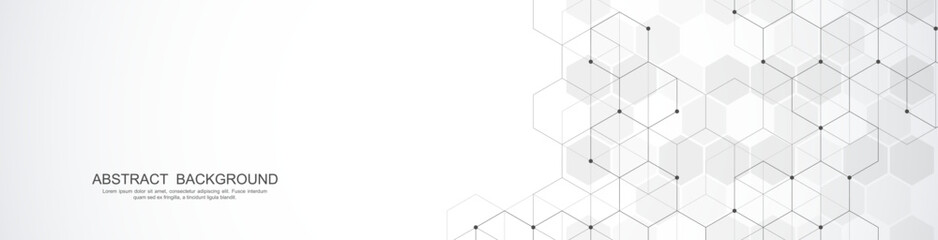 Banner design template. Abstract background with geometric shapes and hexagon pattern. Vector illustration for medicine, technology or science design