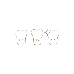 Hand drawn cute set of clean teeth with sparkle, oral hygiene. Isolated vector illustration on white background