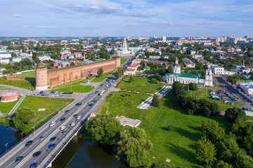 Aerial view of the town at sunny day. Kolomna, Moscow Oblast, Russia.