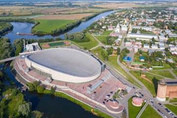 Fototapeta premium Aerial view of Skating Center. Kolomna town, Moscow Oblast, Russia.