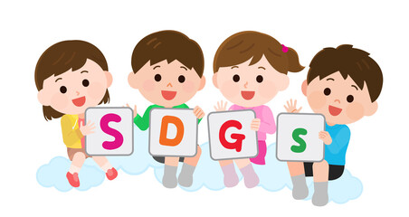 SDGsのカードを持つかわいい子供たち イラスト