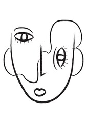 abstract face drawing. hand drawn cubism face drawing