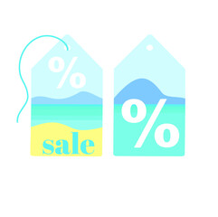 Paper price tags or gift tags with a nautical theme. Label with a cord.Sale.Vector illustration in a flat style