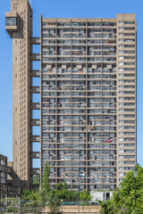 A Brutalist style tower block, Trellick Tower, in London, England