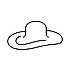 Sun protection woman hat icon. Woman hat icon. Vector illustration. Sun protection hat vector icon. Black linear hat icon
