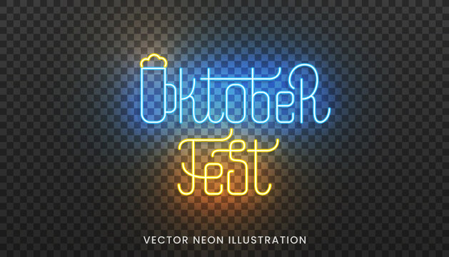 Oktoberfest neon lettering emblem. Bright sign with custom typography for Oktoberfest