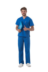 Male nurse in uniform isolated on white