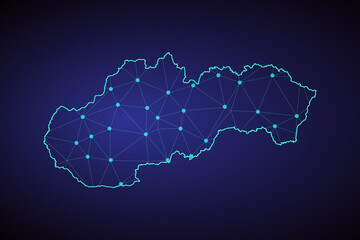 Map of Slovakia. Wire frame 3D mesh polygonal network line, design sphere, dot and structure. communications map of Slovakia. Vector Illustration EPS10. - Vector