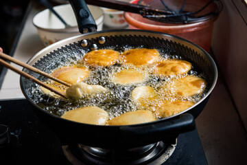 traditional food fried sugar cake with dough