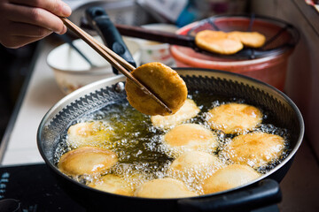 traditional food fried sugar cake with dough