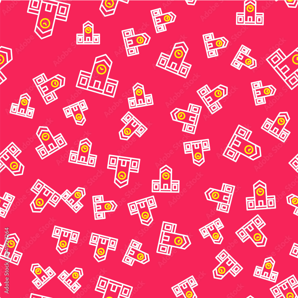 Poster line railway station icon isolated seamless pattern on red background. vector