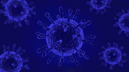 covid-19, coronavirus microscopic 3d render