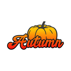 Logo con palabra Autumn con calabaza con sombra en color naranja