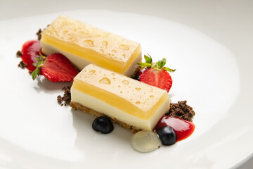 Elegant dessert with French cookies and cream