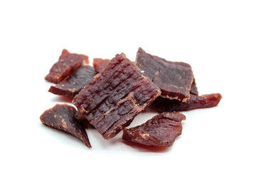 dried Jerky beef  meat isolated on white background