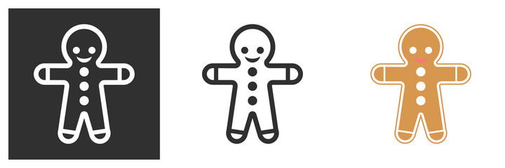 The gingerbread man is decorated with white glaze on a white background. Holiday and Christmas symbol