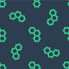 Line Chemical formula icon isolated seamless pattern on blue background. Abstract hexagon for innovation medicine, health, research and science. Vector