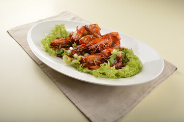 asan chef stir fried big tiger prawn in sweet mamak sauce nonya har lok asian halal menu