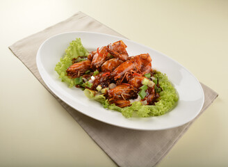 asan chef stir fried big tiger prawn in sweet mamak sauce nonya har lok asian halal menu