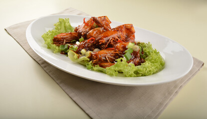 asan chef stir fried big tiger prawn in sweet mamak sauce nonya har lok asian halal menu