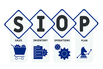 SIOP - Sales Inventory Operations Plan acronym. business concept background.  vector illustration concept with keywords and icons. lettering illustration with icons for web banner, flyer, landing 
