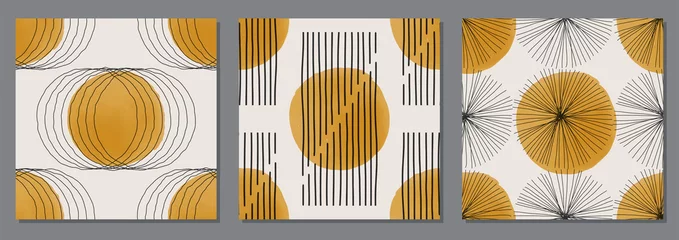 Fototapeten Set of trendy minimalist seamless pattern with abstract hand drawn composition © C Design Studio