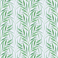 Spring watercolor branches fresh green seamless pattern. Bright botanical drawing allover foliage print