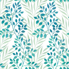 Watercolor spring branches seamless pattern. Botanical illustration. Bright leafy allover abstract background