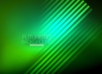 Naklejka premium Bright neon color techno abstract background, shiny glowing neon lines in the dark background