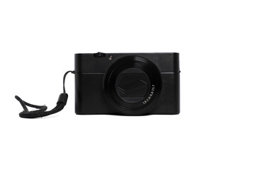 Black digital camera isolated on white background