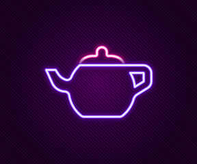 Glowing neon line Traditional Chinese tea ceremony icon isolated on black background. Teapot with cup. Colorful outline concept. Vector