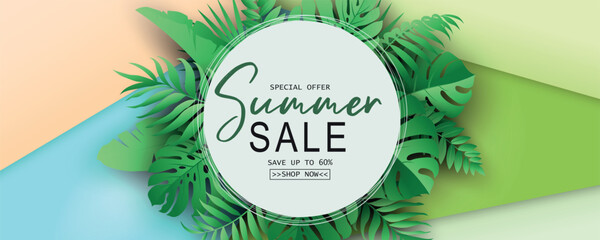 Summer banner template for advertising summer arrivals collection or seasonal sales promotion - obrazy, fototapety, plakaty