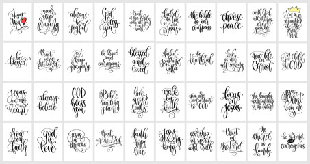 Set of hand lettering christian quotes, positive phrases about God and praying - 441930653