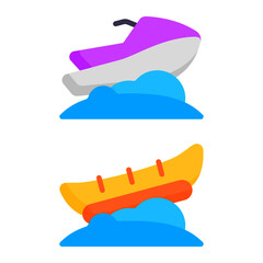 Banana boat and jetski icon with flat style. Suitable for website design, logo, app and UI. Based on the size of the icon in general, so it can be reduced.