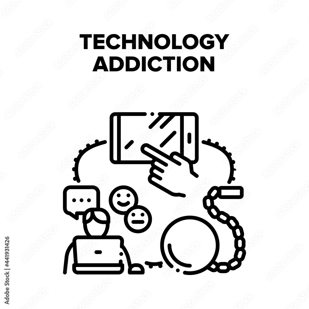 Poster technology gadget addiction vector icon concept. social media networking, internet and technology ga