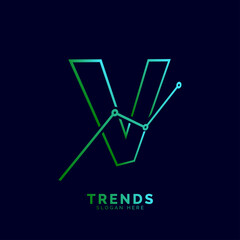 dynamic outline letter V trends statistic vector logo design