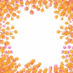 Mimosa on the branches. Square frame. Botanical background.